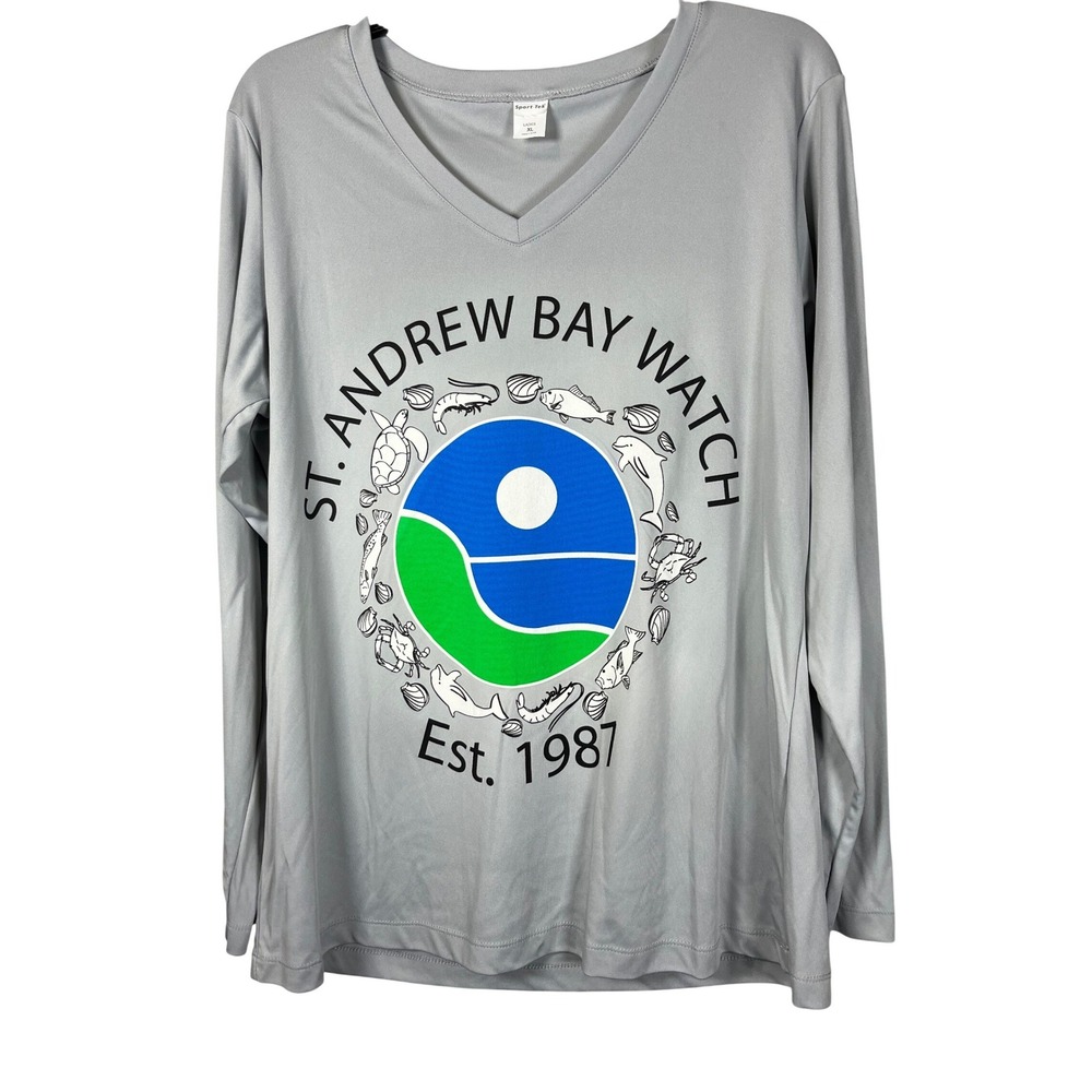 Sport-Tek St Andrew Bay Watch Volunteer Shirt Womens XL Gray Long Sleeve V-Neck